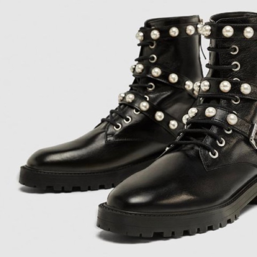 Zara Faux Pearl Combat Boots